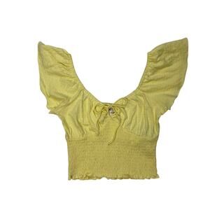 Billabong Yellow Crop Top w Smocked Waist
